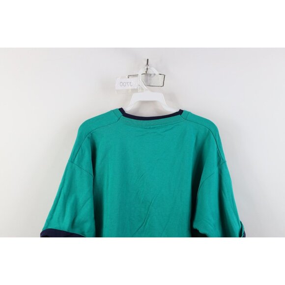 Deadstock Vtg 90s Streetwear Mens Large Blank Layered T-Shirt Teal Cotton USA - Picture 11 of 12